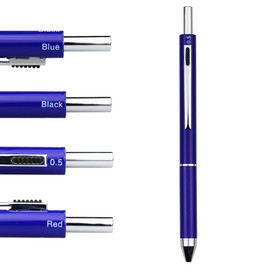 DunBong Metal Cased Multifunction Pen,4 in 1 Multicolor Pen,0.5mm Mechanical Pencil,Red Ball Pen,Blue Ball Pen and Black Ball Pen，1-Count (Blue)