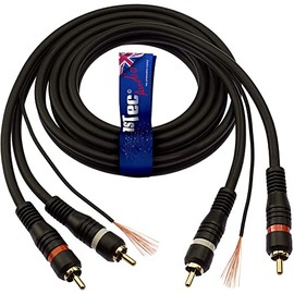 1STec 2m 2 x RCA Red + White Moulded Phono Plugs with Ground Wire Earth Tag to stop Feedback Hum Humming Buzz Buzzing Noise from Vinyl Record Player Car Stereo Amplifier - HiFi speakers 2 Metre