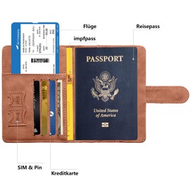Toctax Passport Cover and Suitcase Tag Set, Passport Case with RFID Blocker, Passport Organiser, Passport Cover for Men and Women, Passport Cover for Travel Essentials, B-brown