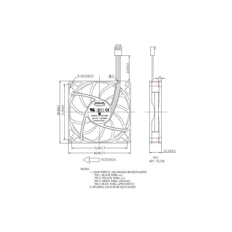 Everflow 80x80x15mm Ultra High Speed 12V DC Fan with PWM,