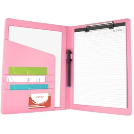 PU Leather Folder with Clipboard Storage A4 Conference Folder Notepad Business School Office Conference Folder (Pink)