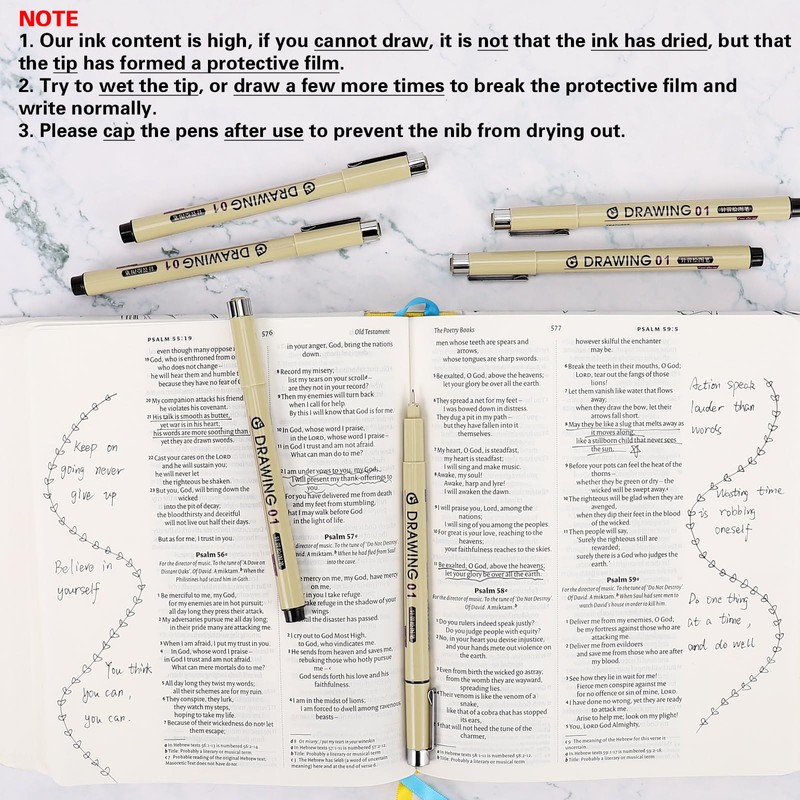 Extra Fine Point Writing Pens: 6 Black Ultra Thin 0.25mm