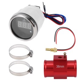 A ABSOPRO 1.42" Universal Digital Water Temperature Gauge Kit with Red Joint Pipe Radiator Sensor Adaptor 100-300F - DC 12V Automotive LED Display