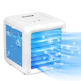 Portable Small Evaporative Air Cooler, Mini Portable AC with 300ml Water Tank and 3-Speeds Adjustable, Personal Air Cooler for Desk and Bedroom (White)