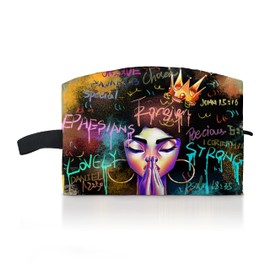 Fzryhaika African American Makeup Bag, Black Women Cute Cosmetic Bag Waterproof Travel Toiletry Bag Organizer for Accessories, Style-17, One Size, Cute