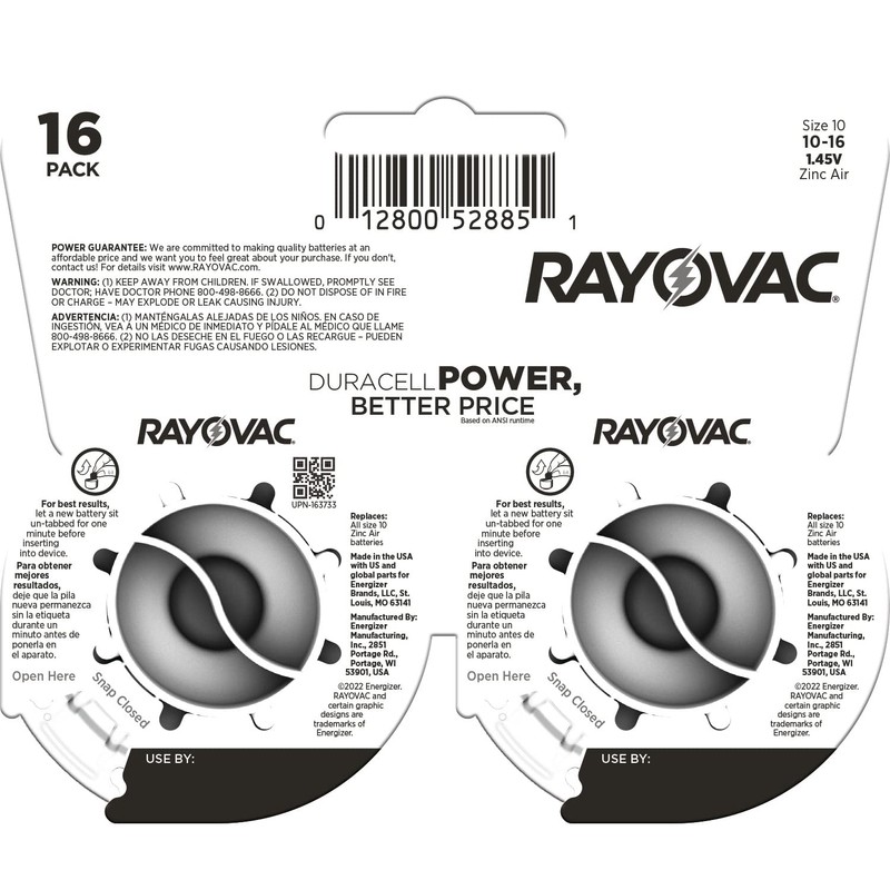 Rayovac Size 10 Hearing Aid Batteries (16 Pack), Size 10