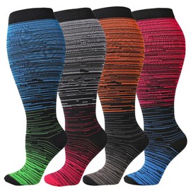 CUBIEX 4 Pairs Plus Size Compression Socks Unisex 20-30mmHg Knee high XXL XXXL XXXXL Wide Calves for Flying Running for Woman & Man……