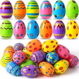 Toy Plastic Printed Bright Easter Eggs, Over 3.15'' Tall Fillable Empty Eggs Bulks for Easter Hunt, Basket Stuffers Fillers, Classroom Prize Supplies, Filling Treats and Party Favor - Number of Items: 24