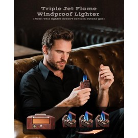 5-in-1 Torch Lighter with Cutter, Punch, Holder and Draw Enhancer Tool, Triple Windproof Jet Flame, Refillable Lighters with Accessories, Cool Lighter Gifts for Men, Butane Lighter for Candle, Travel