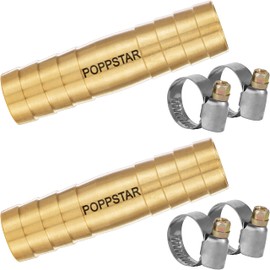 Poppstar Set of 2 Brass Hose Connectors 1/2 Inch Set with 4 Pieces Stainless Steel Hose Clamps for 1/2 Inch (12.7 mm) Garden Hose