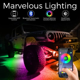 icicar 10 Pods Aluminum LED Rock Lights, APP Control Dual Remote RGB Waterproof Off Road Underglow Kit with Music Mode for Trucks ATV UTV RZR RV Boats