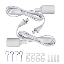 CXLHO E26/E27 Hanging Light Socket with Cord 2 Pack, 9.8ft Extension Cord with On/Off Switch Pendant Light Socket with Silicone Cover and US AC Power Plug for Kitchen Bedroom Dining Room, White