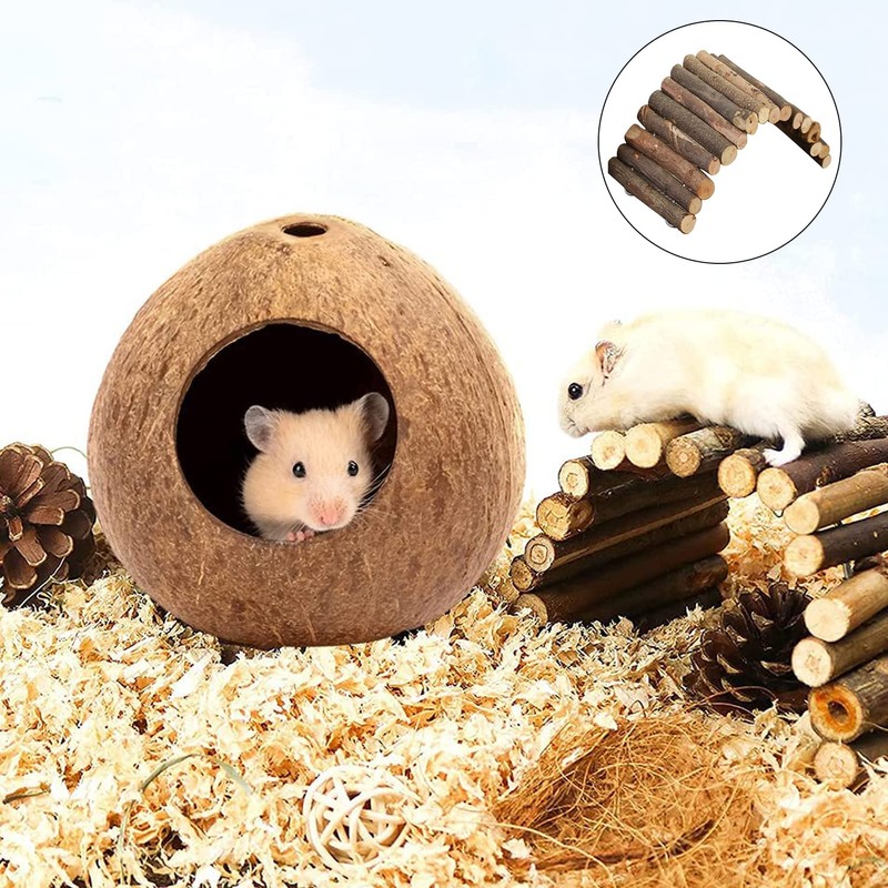 YANJIY Set of 2 Hiding Small Animals Hamster Bed Wooden