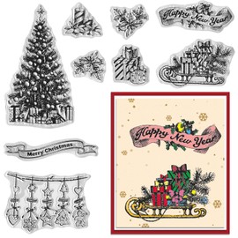 ABTOLS Christmas Tree Clear Stamps for Card Making, Happy New Year Christmas Words Clear Rubber Stamps Pine Cones Gingerbread Silicone Reusable Stamp for DIY Scrapbooking Paper Craft Album Decor