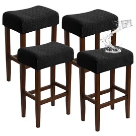 EVOLLER Waterproof Bar Stool Covers Rectangle Set of 4 Black Jacquard Stretchable Backless Barstool Seat Cover Counter Bar Stool Slipcovers Washable