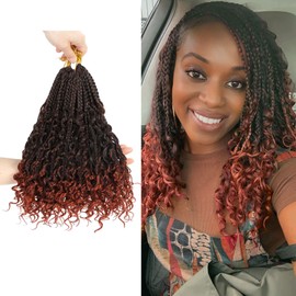 Boho Box Braids Crochet Hair 8 Packs Boho Crochet Braids Pre Looped 1B/350 Goddess Box Braids Crochet Hair for Black Women 10 Inch Boho Braids Crochet Hair Extension