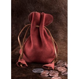 Battle-Merchant Leather Bag Money Cat Purse Made of Suede Viking Medieval LARP, red