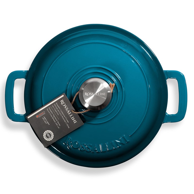 ROSSALLINI Signature Enameled Cast Iron Dutch Oven, Non-Stick Serving Pot