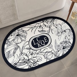 HOmatME 24" × 16" Bathroom Rugs Mat Oval Bath Mat Quick Dry Super Absorbent Bath Rug Non Slip Washable Shower Rug for in Front of Bathtub Shower Room, Floor Doormat Dirt Barrier Cushion