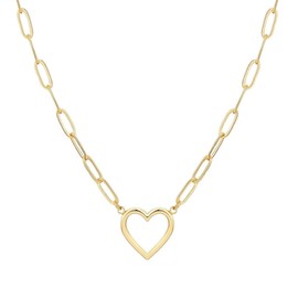 KNOWTODAY Heart Necklaces for Women 14K Gold Plated Paperclip Chain Love Heart Pendant Necklaces Trendy Jewelry