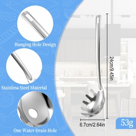 Spaghetti Spoon，Qiundar 2 Pcs Pasta Spoon Stainless Steel Function Head & Handle Kitchen Server Metal Pasta Spoon Spaghetti Tongs