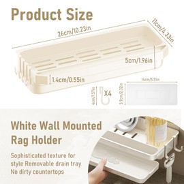 Velicber Sink Organiser, Kitchen Sponge Holder, Sink Organiser with Towel Holder, Sink Organiser with Drain Pan, Sponge Holder, Kitchen for Sponge Brush (White)