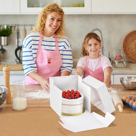 DOYIDE 24Pcs 8x8x8 Inch Cake Boxes, 12pcs White Bakery Boxes with Window (12pcs Boards), Square Cake Carrier Container Disposable Pie Boxes Package for Bake Decorating Supplies