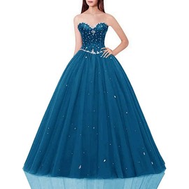 Likedpage Women's Sweetheart Ball Gown Tulle Quinceanera Dresses Prom Dress (US4, Teal Blue) … …