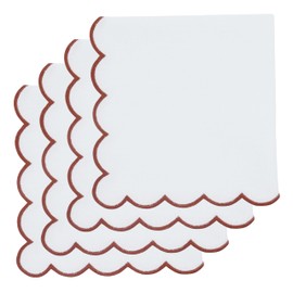 PurpleEssences Scalloped Embroidery Cloth Napkins Table Decor Spring Summer Easter 100% Cotton Set of 4-18 x 18 inch - White - Edges - Rust