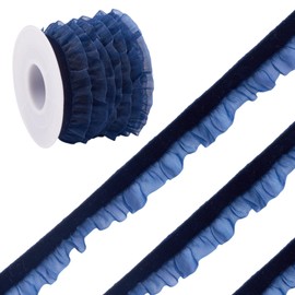 Craftora 5 Yards Velvet Organza Ribbons 5/8 inch Navy Blue Velvet Ruffle Lace Trim Elastic Suede Laces Ribbon Pleated Trimming for Sewing Gift Wrapping Christmas Decor Craft
