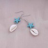 Dervivea Boho Cowrie Shell Dangle Earrings Blue Starfish Drop Earrings