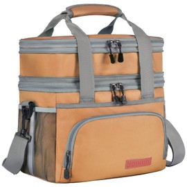 JOINGO Lunch Box For Men/Women,Large Double-layer Insulated Expandable Reusable Leakproof Cooler Bags For Adults,Lunch Box With Adjustable Shoulder Strap For Office Travel Picnic（Earth-yellow）