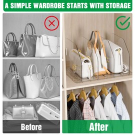 DGFCK Bag & Purse Organizer for Closet, 4 Sets Adjustable Clear Handbag Storage Shelf, Plastic Clutch Dividers for Closet Organizers and Storage-Keep Purses upright (4 Sets)