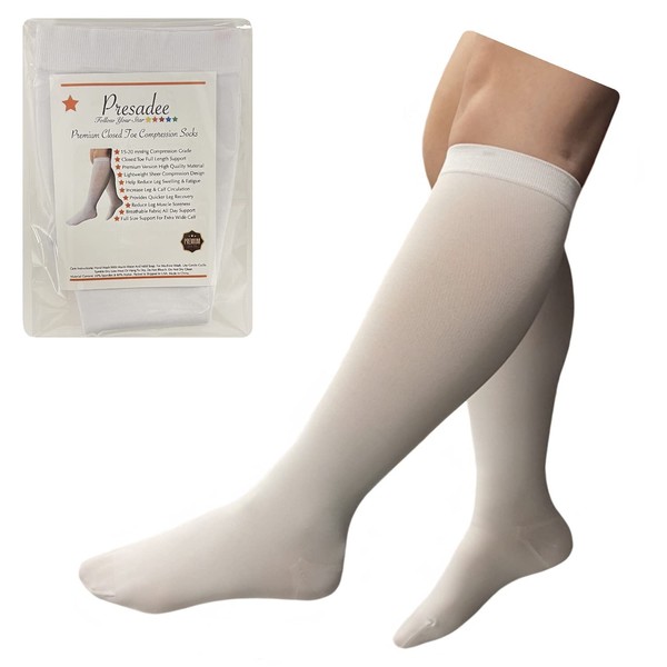 Presadee Sheer Premium 15-20 mmHg Moderate Compression Leg Closed Toe Socks (White, numeric_4)