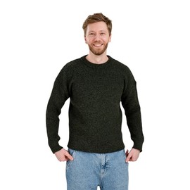 Aran Isle 100% Wool Fisherman Sweater for Men, Traditional Aran Crew Neck Knit Pullover, Made in Ireland (US, Alpha, Medium, Regular, Regular, Army Green)