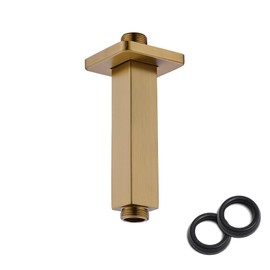 4 Inch Shower Arm with Flange, Ceiling Mounted Square Shower Head Extension Arm, 1/2 NPT Straight Arm for Rain Shower Head, Stainless Steel Shower Head Extension Replacement Pipe Arm, Brusheed Gold