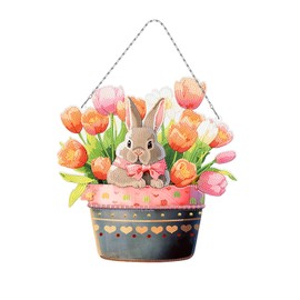 Uixxducc Diamond Painting Easter Diamond Painting Ornaments Easter Eggs Rabbit Acrylic Pendant Wreath with Chain Adult Crafts for Spring Decoration (A)