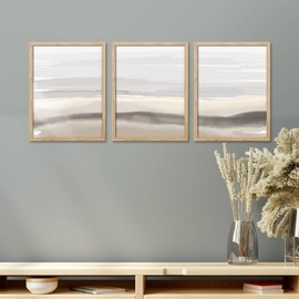 SIGNWIN Framed Pastel Watercolor Wall Art, Set of 3 Gray Paint Strokes Wall Decor Prints, Nature Wilderness Wall Décor for Living Room, Bedroom - 8"x10" Natural