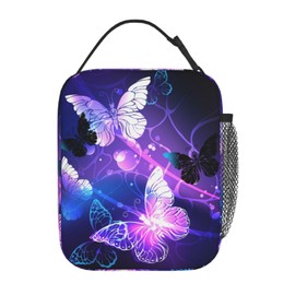 ZTDYTUDW Purple Butterfly Insulated Lunch Bag—portable Lunch Box For Women/Men/Girls/Boys Detachable Handle Lunchbag Meal Tote Bag