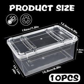 10 PCS Reptile Feeding Box, Isopod Enclosure Plastic Terrarium, Reptile Breeding Box for Bearded Gecko Dragon Lizard Spider Frog, Rreptile Carrier (Clear)