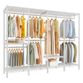 Raybee 1150LBS Clothing Rack for Hanging Clothes, Heavy Duty Clothes Rack Adjustable Wardrobe Closet, 76" W x 77" H x 18" D, White