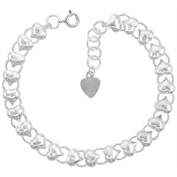 5/16 inch wide Sterling Silver linked Half Hearts Charm Bracelet