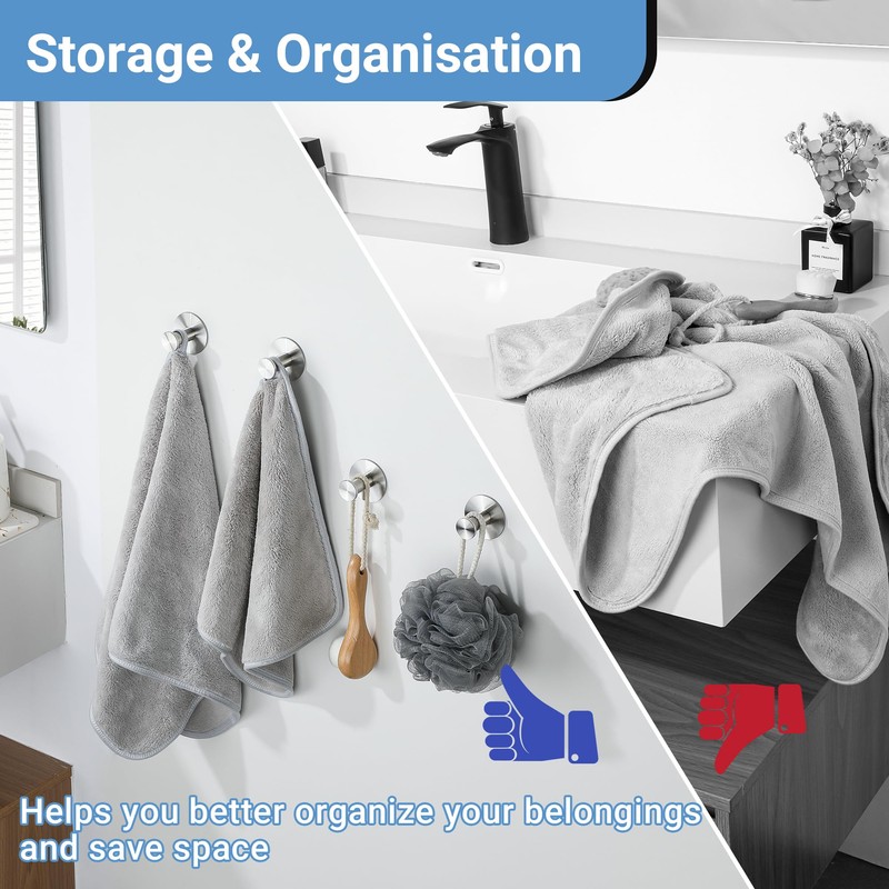 SAYAYO Self Adhesive Hooks for Hanging, Brushed Nickel Towel Hook