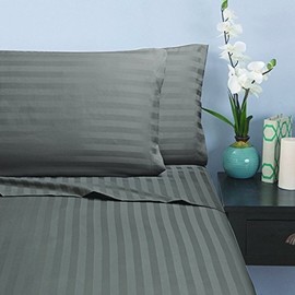 Elegant Comfort Silky-Soft 1500 Thread Count Egyptian Quality Wrinkle-Free 4-Piece Stripe Sheet Set, California King, Gray