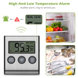 KeeKit Refrigerator Thermometer, Freezer Thermometer with External Probe, Digital Fridge Thermometer with Alarm Setting, LCD Display, Magnetic for Kitchen, Home, Restaurants