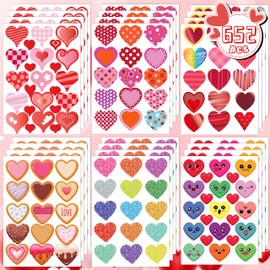 Joy Bang 652PCS Valentines Stickers for Kids, 32 Sheets Red Pink Purple Heart Stickers Valentines Day Love Decorative Stickers for Gift Decorations Favors Party Supplies Favors Crafts for Childrens