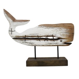 Aecipl Wooden Whale Nautical Tabletop Decor Decorative Beach Ocean Themed Figurine Coastal Animal Statue Solid Wood Hand Carved Whales Sculpture Mediterranean Home Decoration (S)