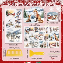 WANDIC 6PCS Winter Snow Scenery Rub On Transfer Stickers for DIY Scrapbooking Photo Furniture Windows