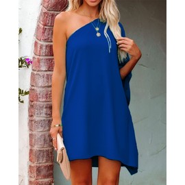 Jhsnjnr Women's One Shoulder Evening Party Dress Elegant Club Mini Going Out Dresses Loose Fit Blue