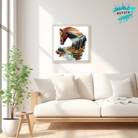 KEYIFA Horse Diamond Art Kits, 5D DIY Diamond Painting for Adults, Round Full Drill, Abstract Landscape Diamonds Dots Mosaic Painting, Crystal Gem Arts Craft for Home Wall Decor 12x12 in